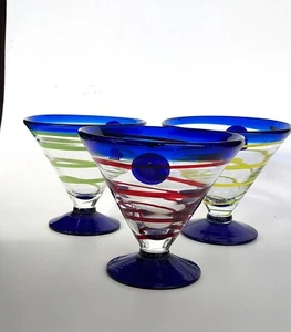 Royal Caribbean KOSTA BODA cocktail martini glasses red green yellow blue set 3 - Picture 1 of 8