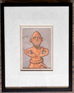 PATRICIA TOOL Original Aquarell Gemälde Haniwa Figur Mann Japanischer Stil Kunst - Bild 1 von 5