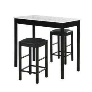 Linon Home Decor Dining Room Set Faux Marble Top Black Solid Wood White/Grey 3PC - Picture 1 of 7