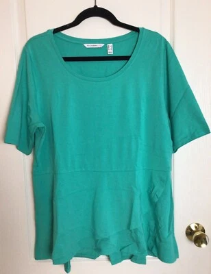 Top Isaac Mizrahi Live Vivid Teal manga codo peplum volante tejido elástico L Foto 1 de 4