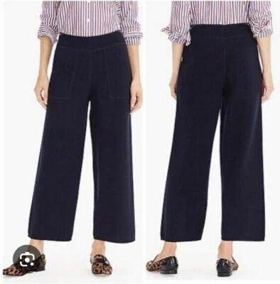 J.Crew Black Label Navy Blue Wool Blend Cropped Pants Trousers Wide Leg Size 0 - Image 1 of 4