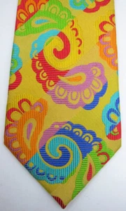 Stunning Lawrence Ivey Hand Sewn Yellow With Huge Colorful Paisley Long Silk Tie - Picture 1 of 5