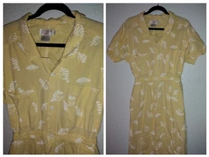VINTAGE 90's Calvin Klein Sport Yellow White Full Skirt Country Core Shirt Dress - Picture 1 of 6