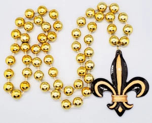 Collar Dije con Cuentas de Flor de Liso Negro y Dorado de los New Orleans Saints - Imagen 1 de 5