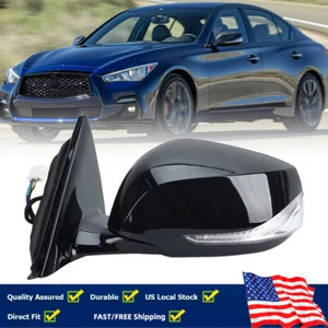 Side Mirror For Infiniti Q50 2014-2019 2020 2021 Left Turn Signal Gloss Black LH - Picture 1 of 19