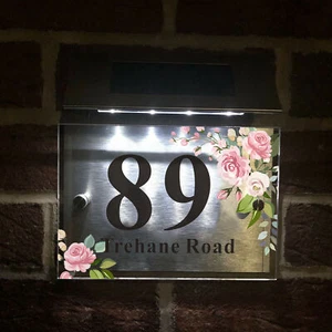 Personalised Solar Light House Sign LED Illuminated Modern Door Number Plaque UK - Picture 1 of 10