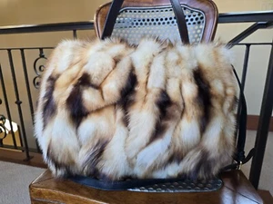 Fitch Fur Oversized Hand Bag Shoulder Strap Purse Women Beige Ombre Mink Fox L - Picture 1 of 13