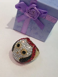 OWL SWAROVSKI STYLE COLORFUL STONES PRETTY GOLD STRETCH RING SIZE 7 8 9 10  CUTE - Picture 1 of 4