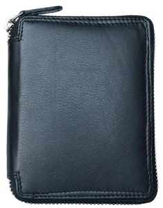 Metal Zip Around (Ziper-around) Black Genuine Leather Wallet Kabana - Picture 1 of 7