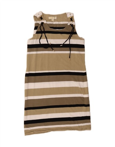 MICHAEL KORS abito tubino donna senza maniche UK 14 medio beige a righe BJ13