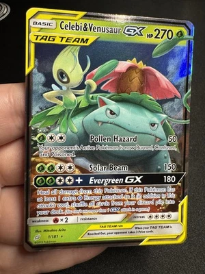 Pokemon TCG Celebi & Venusaur GX 1/181 Ultra Rare Holo Sun & Moon Team Up - Image 1 of 2