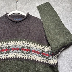J Crew Men’s Lambswool Roll Neck Sweater Fair Isle Green Brown 1990s Large - Picture 1 of 9