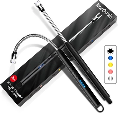 Paquete de 2 encendedores de velas eléctricos arco sin llama flexibles cuello largo USB recargables Foto 1 de 4