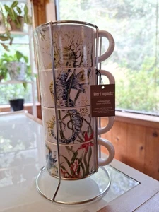 Peir One Imports Stacking Mugs Ocean Themed - Picture 1 of 2