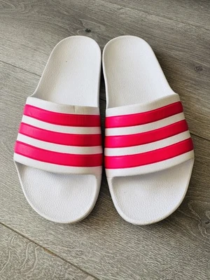 adidas White Pink Stripe Girls Flip Flops Size 5K - Image 1 of 4