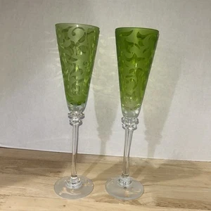(2) Michael Weems 2003 2004 Signed 11-1/2" Champagne Flutes Scrolls Elise Green - Picture 1 of 21