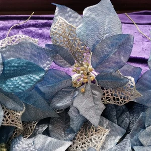 24x Artificial Poinsettia Blue Silver Flowers with stems Christmas Wedding decor - Picture 1 of 4