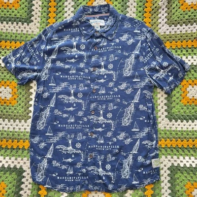 Camisa de manga corta Margaritaville para hombre grande azul marino rayón hawaiano Aloha Island Foto 1 de 4