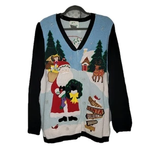 Quacker Factory Womens Sz L Christmas Sweater Button Cardigan Beads Jingle EUC  - Picture 1 of 10