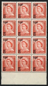 New Zealand 1961 QE2 vermilion 2.5d on 3d wide surcharge block of 12 MNH SG: 808 - Picture 1 of 2