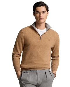 $368 Polo Ralph Lauren Men's Cashmere Quarter Zip Sweater, Brown Heat, Large - Picture 1 of 1