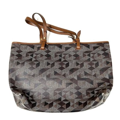 Bolso de hombro grande para mujer Fossil trabajo negocios marrón geométrico elegante Foto 1 de 4