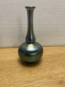 Louis Comfort Tiffany Favrile Glass Vase #1055 LCT Peacock Blue Vase - Picture 1 of 6