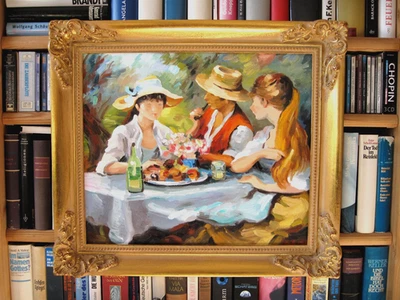 MARCEL DYF  "CLAUDINE HAVING LUNCH IN THE COUNTRYSIDE"  Impressionismus - Bild 1 von 3