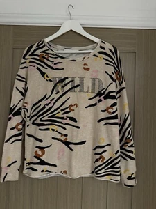 OUI Ladies Wild Tee Shirt Top Blouse Size 8 Cream Browns Style: 76851 Germany - Picture 1 of 11