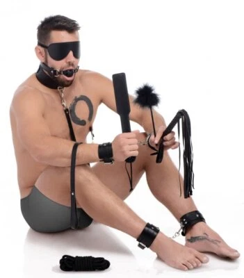 Deluxe 10 Piece Roleplay Set Wrist Ankle Cuffs Collar Whip Leash Master Slave Mo - Image 1 of 4