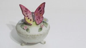 CAJA DE BARATIJAS DE MARIPOSA DE PORCELANA REDONDA DELICADA IZQUIERDA DE COLECCIÓN USADA JAPÓN - Imagen 1 de 17