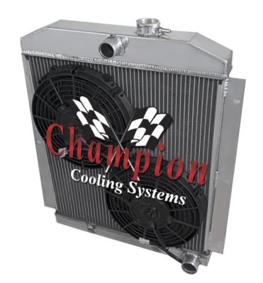 Radiador 4 filas Racing Champion con 2 ventiladores de 10" para camioneta Chevrolet 1947-1954 Foto 1 de 4
