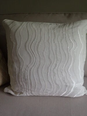 Almohada cuadrada de lino blanco Dransfield & Ross con inserción de plumas nueva con etiquetas Foto 1 de 4