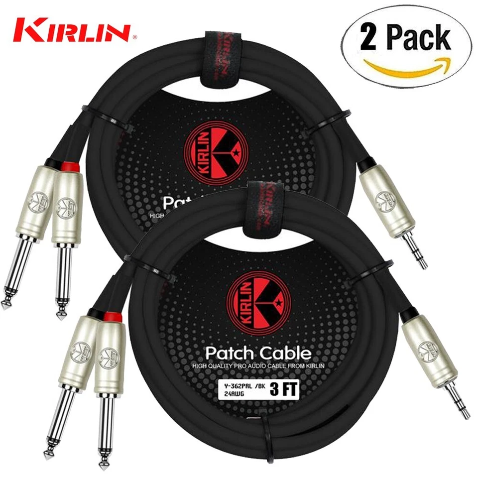 PACK de 2 cables Kirlin 3 pies 3,5 mm TRS a doble 1/4" mono sin ruido Y-362 PRL-03/BK Foto 1 de 1