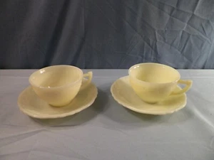 Lot of 2 Vintage McKee Custard Glass Laurel Pattern Cup & Saucer Sets - Picture 1 of 8