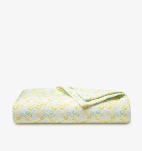 Sferra Geometrico Queen Coverlet Quilted Aqua Yellow Diamond Print Italy NEW - Picture 1 of 4