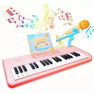 Pink Kids Piano Keyboard Toy w/Mic - Musical Gift for Girls Birthday, Toddlers - Picture 1 of 9