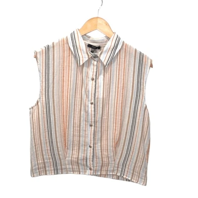 Blusa Top Drew Clothing Sin Mangas Algodón Botones Rayas Talla XSmall Foto 1 de 4