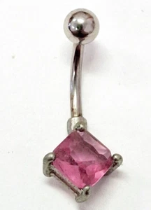 Anello Pancia Gemmato Quadrato Rosa Puntato Non Pendente Acciaio Navale - Foto 1 di 3