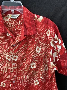 Camisa De Colección Años 60 California Hawaiana Hibisco Rojo Algodón Suave ~ Grande ~ Lazo de Cuello - Imagen 1 de 7