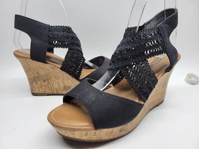 Sandalias Seychelles para mujer 8,5 negras ganchillo elástico cuña boho tacón de 3,5" Foto 1 de 4