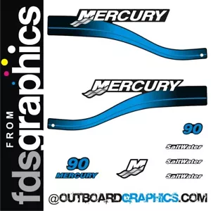 Mercury 90hp two stroke Saltwater series outboard decals/sticker kit - Picture 1 of 1