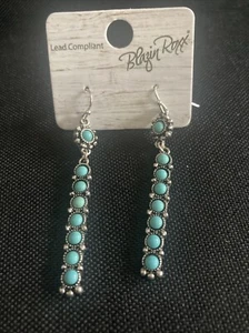 Blazin Roxx Faux Turquoise Dangle Drop Earrings Silver Tone Blossom Western - Picture 1 of 7