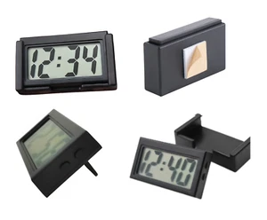 CAR DASHBOARD DIGITAL CLOCK MINI LCD SCREEN INTERIOR DESK STAND SELF-ADHESIVE - Picture 1 of 6