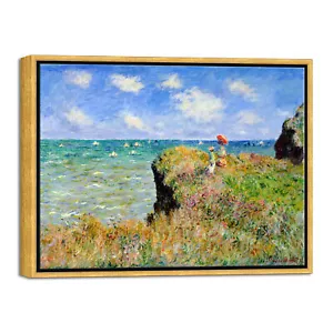 Framed Canvas Print Cliff Walk at Pourville 1882 by Claude Monet Famous Wall Art - Picture 1 of 7