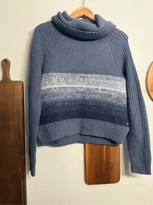 Roxy Ash Blue Colorblock Ombre Cowl Neck Wool Blend Knit Pullover Sweater XS - Picture 1 of 6