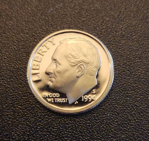 1994 S Proof Roosevelt Dime - From CLAD Proof Set - Free Shipping Cover