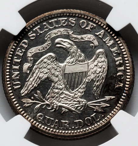 1869 NGC PR62 Mintage 16,000+ 600 Proof = Lowest P Seated Quarter $1,000 PCGS PG Cover