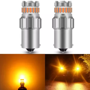 2Pcs 1156 BA15S 7506 LED Turn Signal Light Bulbs CANBUS Anti Hyper Flash Amber - Picture 1 of 11