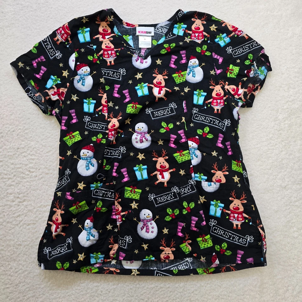 Scrubstar Women's Medical Nurse V-neck Novelty Seasonal Print Scrub Top M - Image 1 of 4